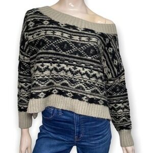 Trouvé Nordstrom M Black Tan Beige Oversized Reverse Slouchy Thick Knit Sweater